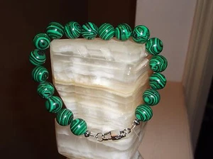 HERREN HANDGEFERTIGT 9" 12 MM GRÜN MALACHIT PERLENARMBAND - Bild 1 von 8