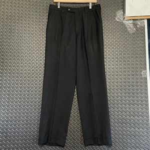 Vintage Mezzanotte Uomo Italy Mark Shale Black Wool Trouser Pants Men's Size 32 - Picture 1 of 7