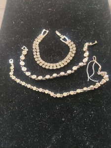 3 Beautiful Vintage Clear Crystal Rhinestone Link Bracelets - Picture 1 of 4