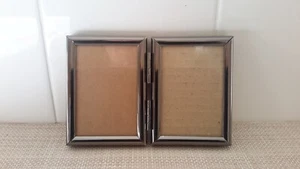 Vintage MCM Metal Bi-Fold Double 2x3" Hinged Picture Frame EUC - Picture 1 of 8