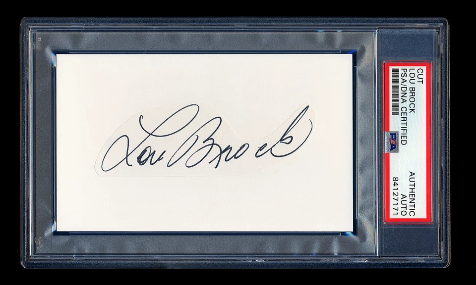LOU BROCK SIGNED MINT CUT PSA/DNA SLABBED AUTOGRAPHED HOF ST LOUIS CARDINALS WSC - Image 1 of 1