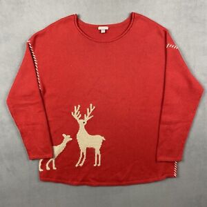 J.Jill Sweater L Red Holiday Reindeer Jacquard Roll Neck Wool Blend Long Sleeve