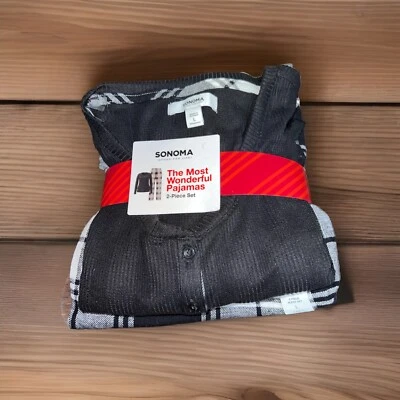 Sonoma Women’s Sleepwear Fleece Pajama Black White Gray New - Image 1 of 4
