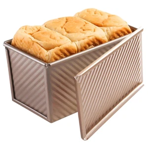 Pullman Loaf Pan with Lid, Non-Stick Bakeware Corrugated Carbon Steel Bread Toas - Picture 1 of 9