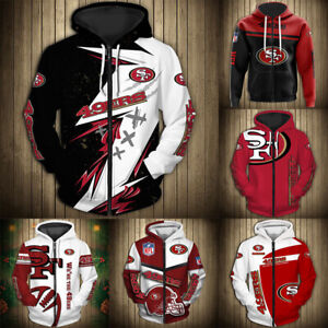 San Francisco 49ers Mens Zipper Hoodie Casual Sweatshirt Loose Hooded Coat Gift