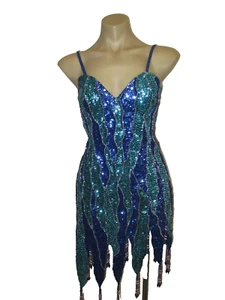 High QUALITY Blue SEXY bead sequin cocktail Party Formal DANCE Dress sz S - Picture 1 of 12