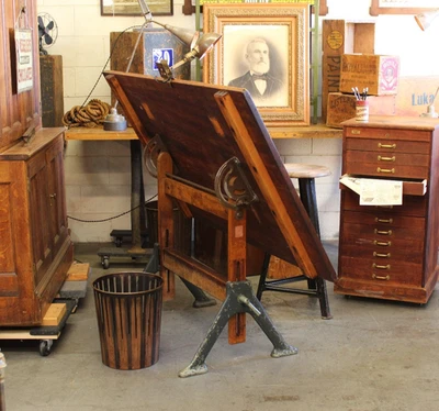 c.1920s English Antique Vtg Industrial Hall Harding Cast Iron Drafting Table - Image 1 of 4