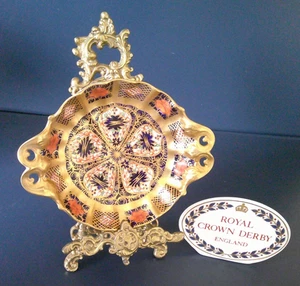 Royal Crown Derby 1128 Imari Pattern Bon Bon Dish Pierced Rim Full Gold Band - Picture 1 of 6