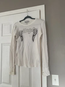 Sugar Rox Angel Wings Y2K White Rhinestone Long Sleeve Waffle Thermal Top - Bild 1 von 8