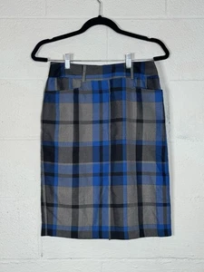 Dress Barn Skirt Size 4 Blue Plaid Pencil Lined Slit Back Zip Career Comfy - Picture 1 of 5