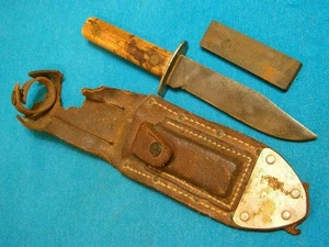VINTAGE USA STAG BONE HUNTING WESTERN COWBOY BOWIE KNIFE PILOTS SHEATH WHETSTONE - Picture 1 of 17