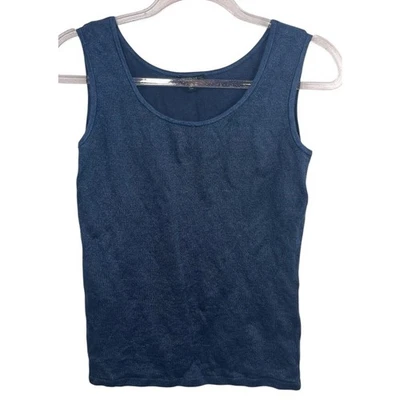 Lafayette 148 Knit Top Women Blue Small Linen Cotton Quiet Luxury Minimalist - Image 1 of 4