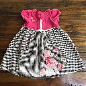 Youngland Size 3T Girl's Dress Pink Poodles In Paris Black Seersucker Gingham - Picture 1 of 11
