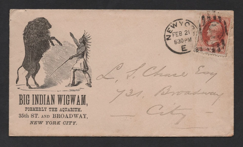 US 1875 SCOTT #178 TIED NEW YORK ON ADVERTISING "BIG INDIAN WIGWAM" - Image 1 of 2