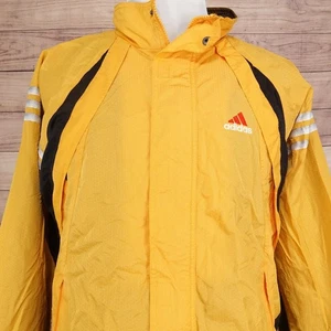 Adidas Jacket Mens Large Yellow Black 3 Stripes Windbreaker Coat - Picture 1 of 15