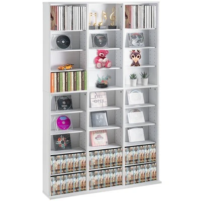 VEVOR Media Storage Cabinet 9 Layers Adjustable DVD Shelves Holds 756 CDs White - Image 1 of 4