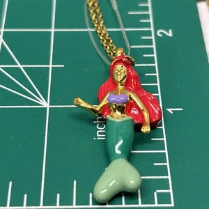 Ariel Little Mermaid Signed Disney 9" Drop Necklace Gold Tone & Enamel - Picture 1 of 9