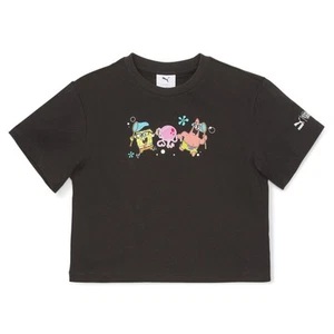 PUMA Graphic Crew Neck Short Sleeve T-Shirt X Sb Youth Girls Black Casual Tops 5 - Picture 1 of 2
