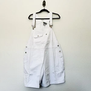 Vintage Forenza Bib Overall Shorts Womens XL White Denim Carpenter Cargo Cotton - Picture 1 of 10
