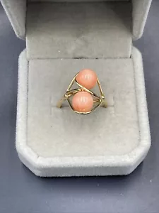 14CT Gold Coral Bead Dress Ring - Picture 1 of 9