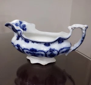 J & G Meakin Geysha Semi Porcelain Blue & White England Gravy Boat, 8 1/2" L - Picture 1 of 11