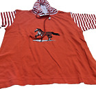 T-Shirt  m. Kapuze und Pferdemotiv Domingo Gr. 116 in rot m. rot weißen Streifen