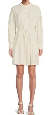 Vestido de lino Alex Marie a rayas en capas con botones beige talla 4 Foto 1 de 4