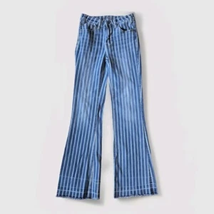 ROCK & ROLL DENIM Jeans W 25×34 High Rise Trouser Flare Retro Hippie Pin Stripe - Picture 1 of 9