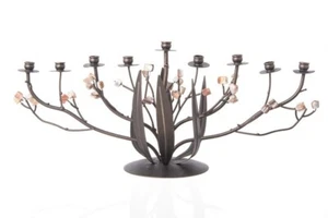 Metal Bronze Menorah Flowers, Leaves & Beads Design - 13.5" L x4" W x 5.5" H * - Picture 1 of 1