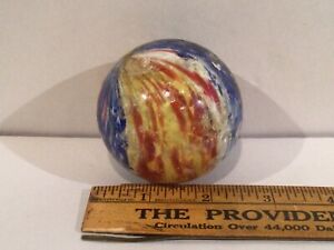 Rare LARGE 2½" FOUR LOBED End of Day ONIONSKIN ANTIQUE MARBLE - With Many Dings