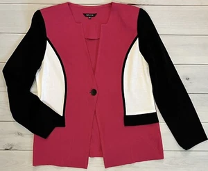 Misook Color Block Pink White Black Knit Sweater Blazer Washable Button Close M - Picture 1 of 11