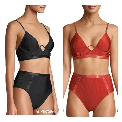 WOMEN'S  XOXO PLUNGING UNDERWIRED CHAIN HIGH GORE  TWO PIECE BIKINI SWIMSUIT SET - Image 1 of 4