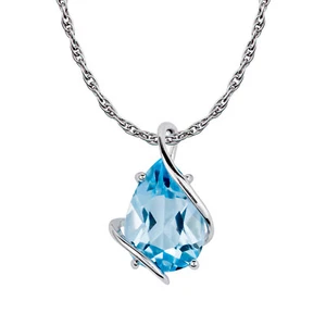 Halskette mit Anhänger 10 Karat Weißgold echt Birnenform Blautopas Träne - Bild 1 von 5