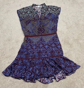 Veronica Beard Damen Kleid Geometrisch Mehrfarbig V-Ausschnitt Seide Flügelärmel Größe 1 - Bild 1 von 7