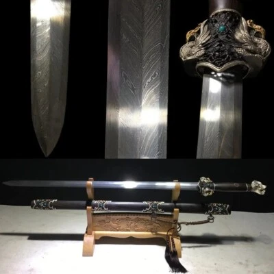 Fire Bird Phoenix Engraved Sword Jian Weapon Chinese War Combat Folded Steel - image 1 of 4