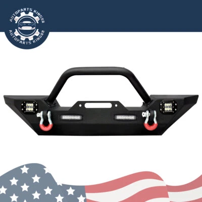 for 2007- 2018 Jeep Wrangler JK & Unlimited JKU Steel Front Bumper w/ LED Lights - Image 1 of 4