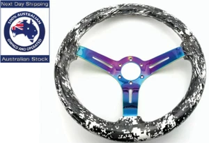 14" (350mm) Tomu Snow Camo Steering Wheel Fit NRG, Nardi, Grip Royal Boss Kit  - Picture 1 of 11