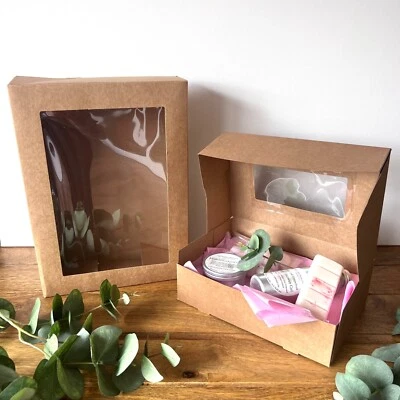 Kraft Display Boxes with Window Eco Friendly Biodegradable Gift Box Lid Large - Image 1 of 3