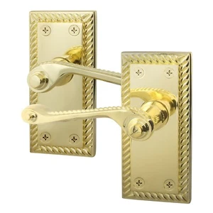 Polished Brass Georgian Scroll Door Handles, Bathroom, Latch & Key Lock Sets - Picture 1 of 78