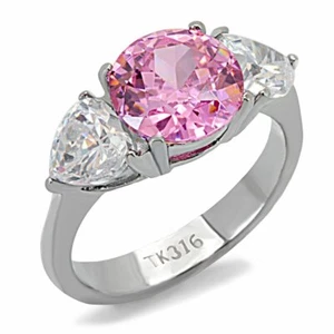 Anello Cuori Trasparenti Zirconi Ghiaccio Rosa Acciaio Inox TK316 - Foto 1 di 21