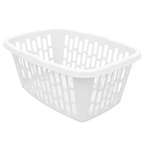 2 Pack Mainstays 1.5 Bushel Rectangular Laundry Basket Plastic, White - Picture 1 of 2