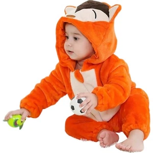 Unisex Baby Animal Costume Winter Flannel Hooded Jumpsuit Halloween Size 13-18 M - Picture 1 of 15