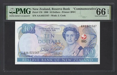 New Zealand 10 Dollars 1990 P176 "Commemorative" Uncirculated Grade 66 - Image 1 of 2