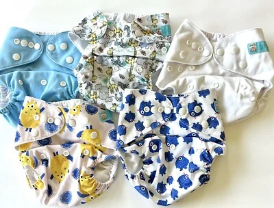 Alva Baby Cloth Diaper Cover One Size Adj Snaps Lot of 5 Monsters Jungle Animals - Image 1 of 2