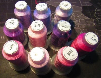 Polyester Machine Embroidery Thread, 10 different purple/pink  500m Spools - Image 1 of 3