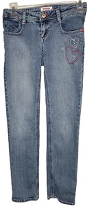 Oshkosh Girls Jeans Size 10 Faded Blue Hearts Zipper Button Pockets Cotton - Picture 1 of 12