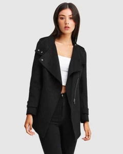 Belle & Bloom Bad Girl Wool Blend Black Moto Coat - Size S - Picture 1 of 4