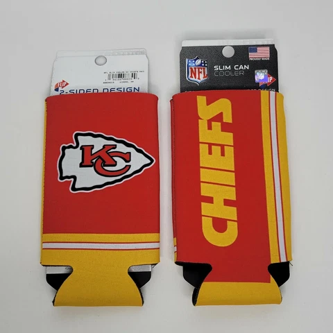 Set of 2 NFL Kansas City Chiefs Slim Can Coolers Hugger Koozie Double Sided Cover