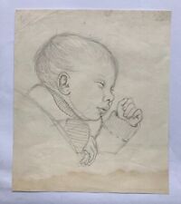 Zeichnung schlafendes Kind Baby 25,5 x 22 cm 1950er
