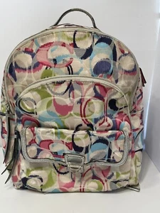 Coach Backpack Poppy Ikat With 2 Authentic Charms 19872 "16Hx"12Lx"8W Rare !!! - Picture 1 of 15